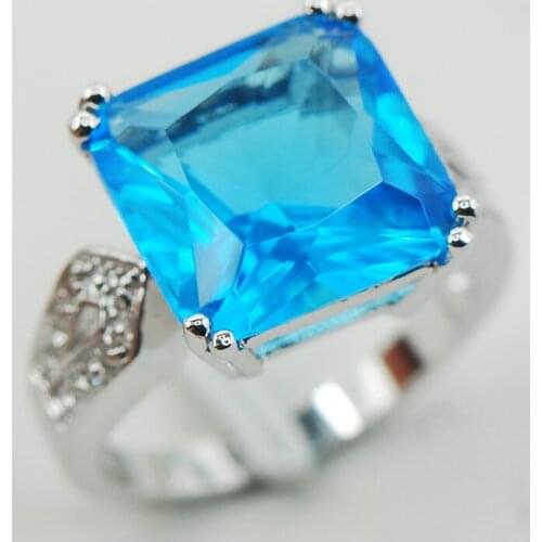 Blue Crystal Zircon White Crystal Zircon Women 925 Sterling Silver Ring F921 Size 6 7 8 9 10
