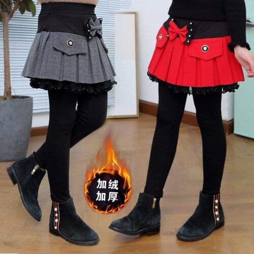 Winter Girls Warm Skirts Pants For Kids Patchwork Bowknot Princess Leggings Kids Dance Pants Cake Skirt Trousers