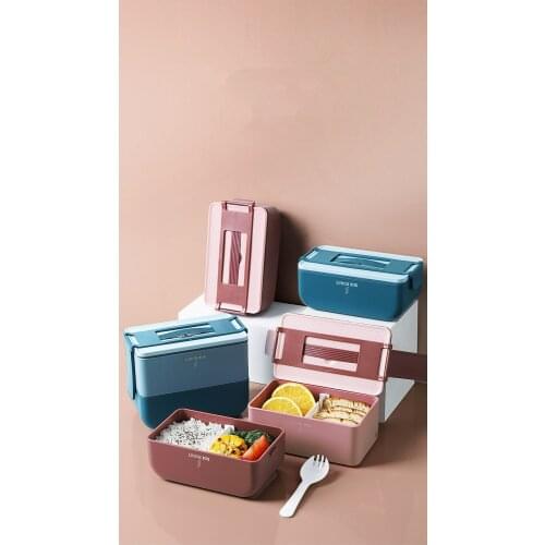 1PC Two Layer Lunch Box Separate Compartments Bento Box Food Container Microwave Dinnerware Lunch Box with Soup Pot XB 089