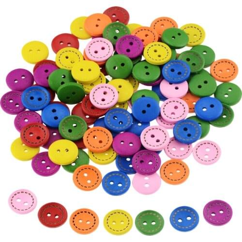 100 pieces of round colored dotted wooden buttons 15MM multi-color buttons DIY handmade accessories