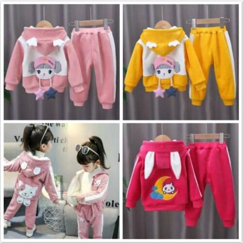 Children Clothes Boys Warm Hoodie Coat Outwear + Thick Pants Kids Set Outfits Girls Autumn And Winter Newborn Cartoon Suit 2PCS