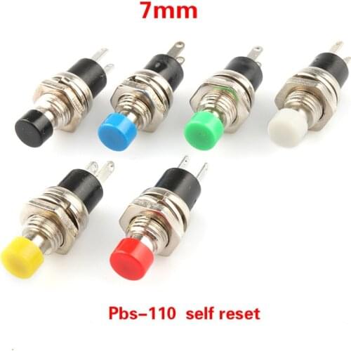 6pcs Small Round Button PBS-110/NO PBS-111/NC 2 Foot Self-resetting No Lock Switch Button Switch 7MM Miniature Color Mixing
