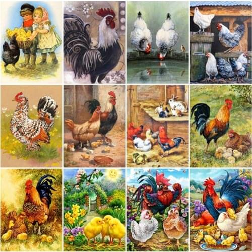 AZQSD Diamond Embroidery Chicken Mosaic Rhinestones 5D DIY Diamond Painting Animal Cross Stitch Kits Needlework Home Decoration