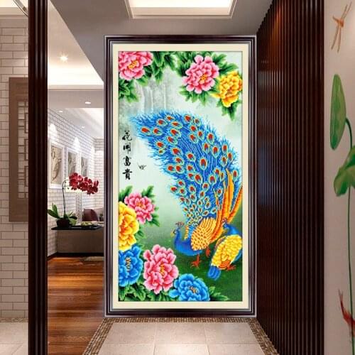 Diamond Painting Cross Stitch Peacocks Flowers Animals Diamond Mosaic Picture 5d Drill Round Embroidery