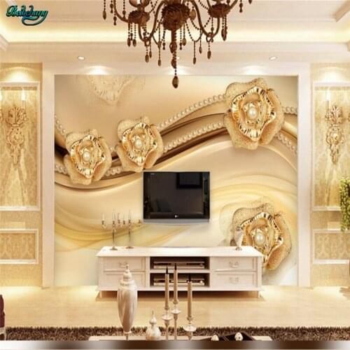 Beibehang Large custom wallpaper High-end gold rose 3D stereo jewelry TV wall background home decoration