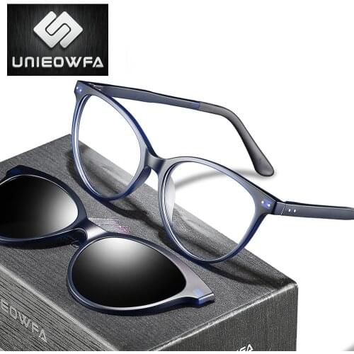 Bifocal Progressive Glasses Women Retro Cat Eye Prescription Optical Eyeglasses Women Myopia Polarized Magnet Clip On Sunglasses