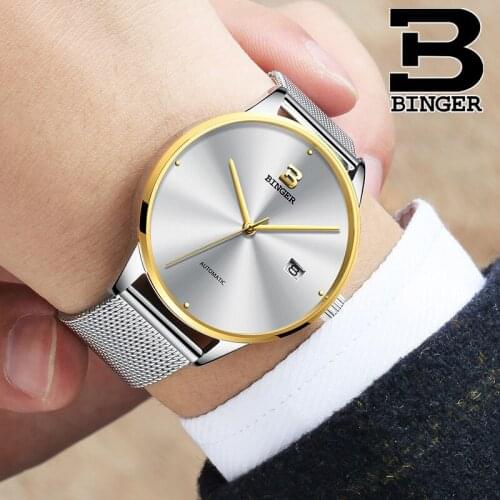BINGER Automatic Watch Men Mechanical Watches 30M Waterproof Wristwatches Military Sapphire Crystal Mens Clock erkek kol saati