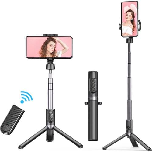 BT Wireless Selfie Stick Portable Aluminum Alloy Tripod Phone Holder with 5 Sections Extendable for Selfie Group Photo Vlog
