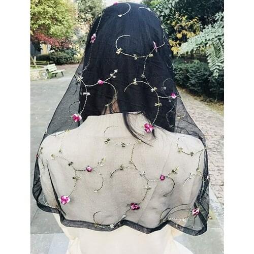 Black Lace Catholic Veil Mantilla for Church Veil Head Covering Latin Mass mantilla negras vela negra Voile Noir Dentelle 2019