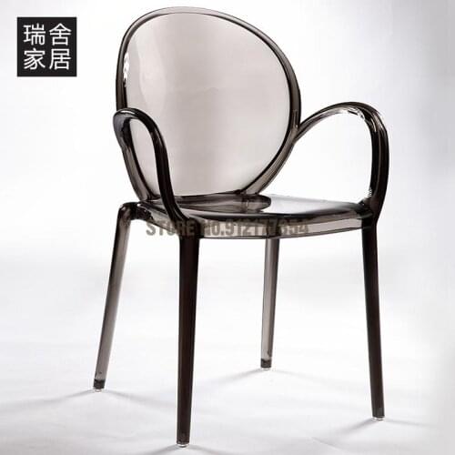 Designer European Transparent Chair Plastic Net Red Plastic Chair Backrest Dining Chair Armchair Modern Minimalist Makeup Chair