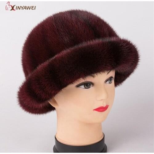 Women fur hat for winter natural Mink fur cap russian female fur headgear 2018 brand new fashion warm beanies cap