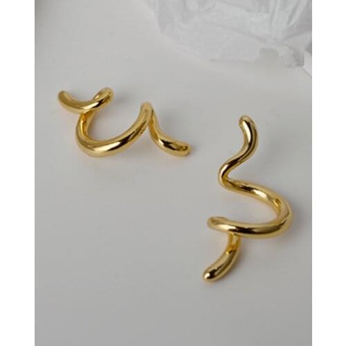 INS 925 Sterling Silver Irregular Spiral Line Ear Clip No-Pierced Ear Bone Cartilage Fine Jewelry