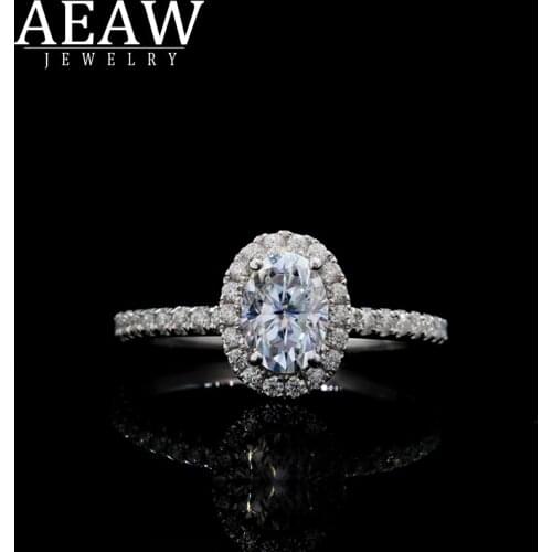 AEAW Diamond Moissanite Ring Solid 18K Rose Gold 5x7mm 1.0ct Oval Cut Moissanite Engagement Ring Unique Moissanit Wedding Rings