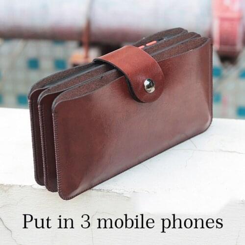 Fit 3 phone leather bag case Horizontal with Buttons pouch (phone length within 16-17cm) for 12promax 11promax xsmax