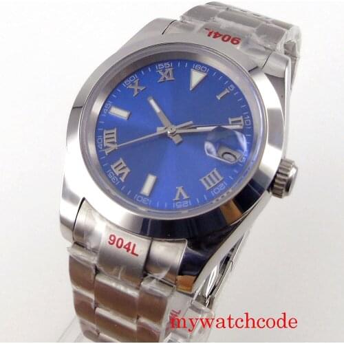 MIYOTA 8215 Automatic Men Watch Blue Sterile Dial Date Polished Bezel Oyster Bracelet Sapphire Glass