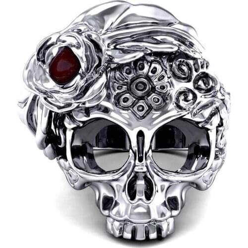 FDLK Punk Mens Personality Ring Gothic Style Skull Ring Red Eyes Skull Ring for Men Strange Mask Rings Jewelry Gift