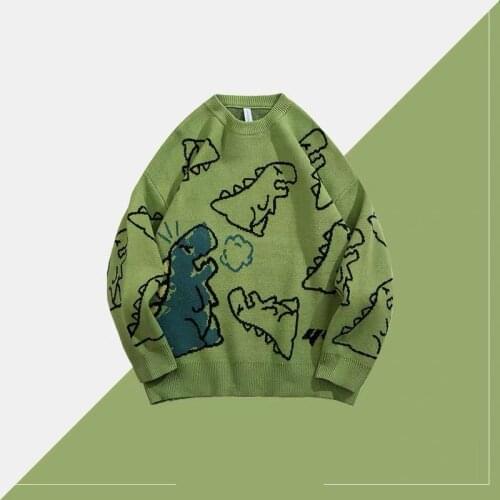 Sweater Men Harajuku Fashion Knitted 2020 New Streetwear Dinosaur Cartoon Pullover O-neck Oversize Casual Couple Male Sweaters