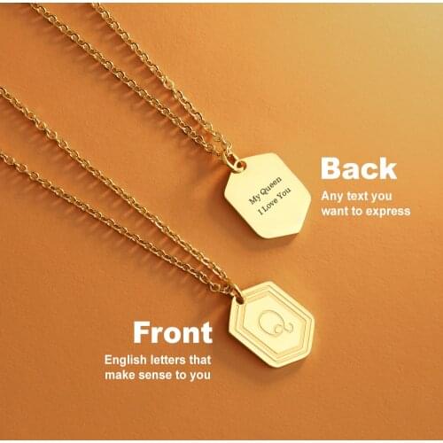MYLONGINGCHARM Hexgon Initial Necklace Letter Jewelry Gold Rosegold Stainless Steel Letter Necklace Retangle Chains