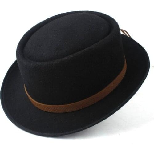 New Pork Pie Hat for Women Fedora Hat Church Hat for Men Wool Flat Trilby Fascinator Hat Size 58CM