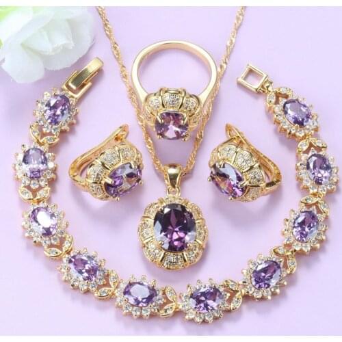 New Design Wedding-Engagement Women Costume Gold-Color Natural Jewelry Sets Charm Bracelet Clip Earrings Necklace Sets