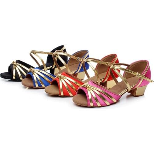 Ballroom Salsa tango latin dance shoes low heels dancing for kids girls children women ladies in stock