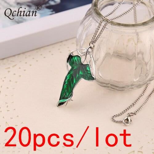 20pcs/lot Zinc Alloy Green Leaf Elf Prince Princess Necklace Crystal Wedding Gift
