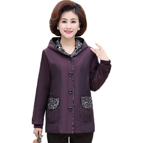 Middle-aged Elderly Mother Coat New 2020 Spring Autumn Womens Outerwear Short Zipper Hooded Casual Jacket Plus Size 5XL W275