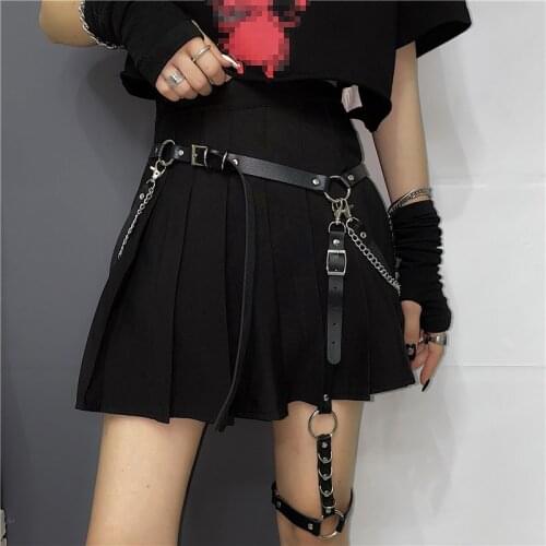 Woman Punk Hiphop Heart Belt Chain Leather Harness Leg Belt Gothic Adjustable Body Waist Strap Girl Dress Jeans Skirt Waistband