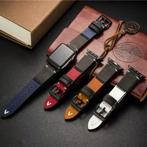 Retro Genuine Leather Strap For Apple Watch 44mm 42mm 40mm 38mm Band Bracelet Iwatch 6 5 4 3 Se Watchbands
