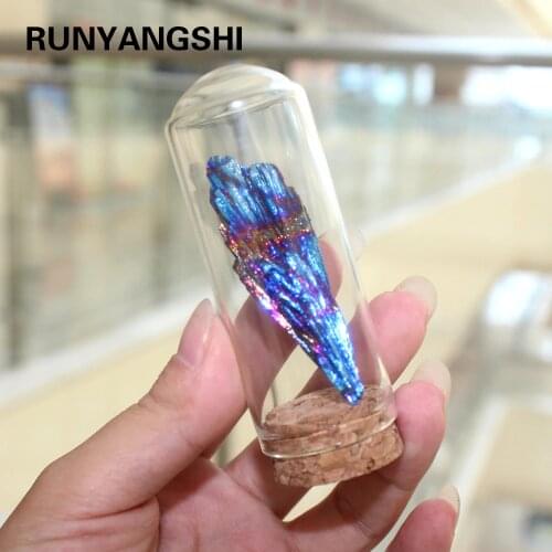 Runyangshi 1pc Natural crystal tourmaline Electroplating Blue Peacock Tail Feather Decorative Landscape Bottle