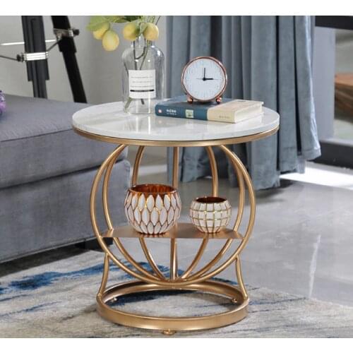 North European golden coffee table modern small living room TV cabinet sofa side table Iron round marble small table