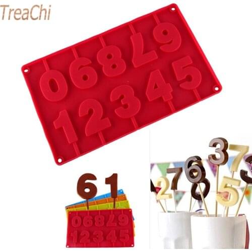 Numbers Silicone Mold Lollipop Silicone Mold 3D Handmade Sucker Chocolate Mold Candy Cake Baking Mold DIY Party Decoration 0-9