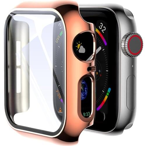 Glass+Cover For Apple Watch 6 Case 44mm 40mm iWatch Case 42mm 38mm bumper+Screen Protector apple watch Serie 6 5 4 3 2 Rosegold