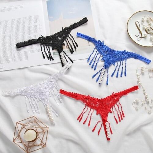 5pcs/lot OEM women Sexy thongs Tassel panties female Underwear sex girl G-strings pearls bragas beading briefs intimates 2190P5