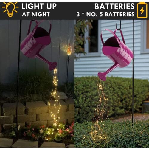 Star Shower Light Battery Operated Waterproof LED Watering Can Decor Fairy String Garden Art Lights with Timer Outdoor Garden