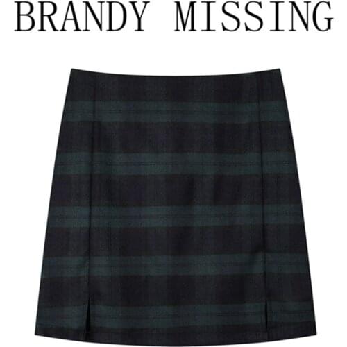 Slim Girls Vintage High Waist Split Mini Skirt 2021 Spring-autumn Fashion Ladies All-match Sweet Women Green Plaid French Skirt