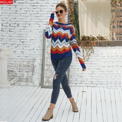 Spring Autumn And Winter Long-sleeves Thin Sweater Female Stitching Loose Pullover Sweater O-neck Womens Sweaters Knitted Tops