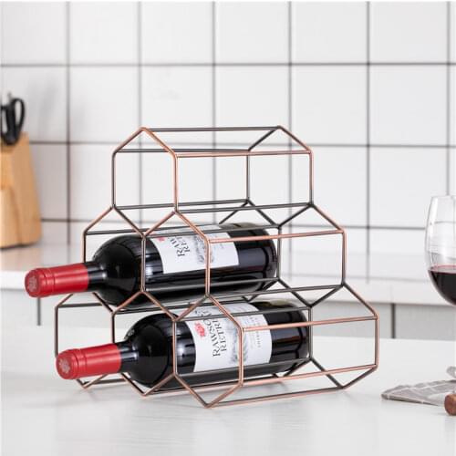 Stainless Steel Wine Rack Geometric Bar Storage Desktop Shelf Organizer Kitchen Living Room Barware Wine Display Holder Stand