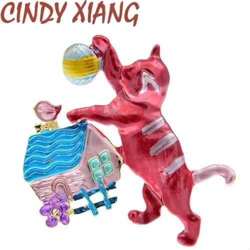 CINDY XIANG Enamel Play Ball Cat Cute Animal Kitty Pin Brooches For Women Kids Cartoon Jewelry Fashion 2 Colors Choose