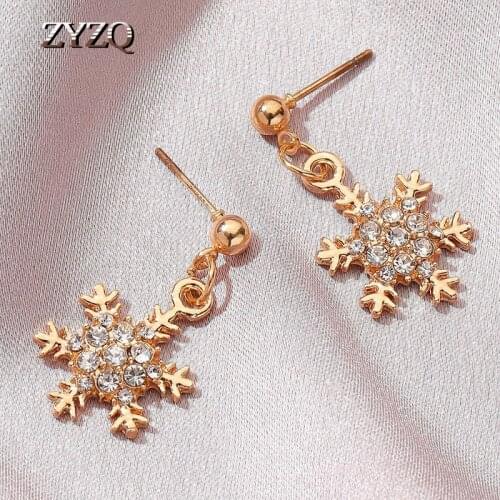 ZYZQ Korean Elegant Shiny Zircon Snowflake Stud Earrings For Women Fashion Cocktail Pendientes Party Holiday Jewelry 2020