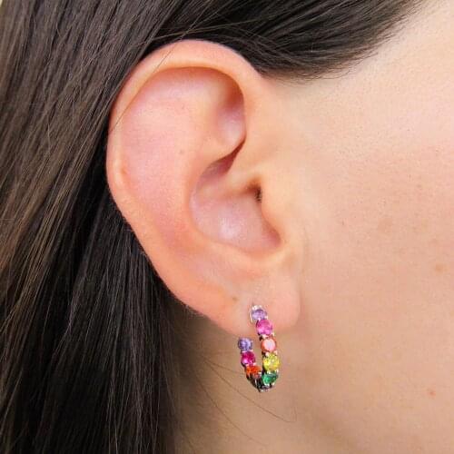 2019 colorful cz 22MM rainbow hoop earring gold filled Round cubic zirconia bright Boho Bohemia women european hot earrings