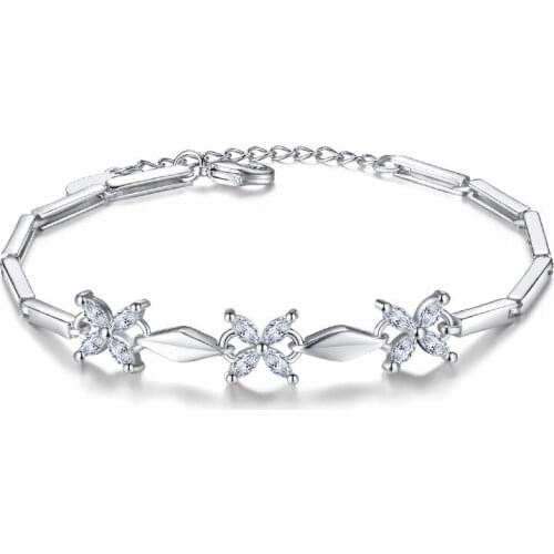 100% 925 sterling silver fashion flower design shiny crystal bracelets for women wholesale jewelry Christmas gift drop shipping