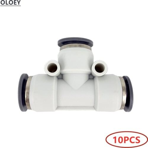 10PCS Pneumatic Equal Tee 3 ways Hose Tube Connector PE Push In Air Gas Quick Fittings "T" Type Plastic OD 4 6 8 10 12 16MM
