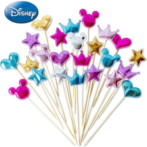 100pcs Disney Mickey Mouse Minnie Reflective Bright Leather Five-pointed Star Love Cake Decoration Creative Flag