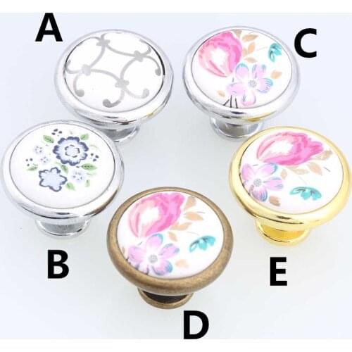 32mm silver gold drawer cabinet knobs pulls bronze dresser door handles knobs rural ceramic furniture door decoration knobs blue