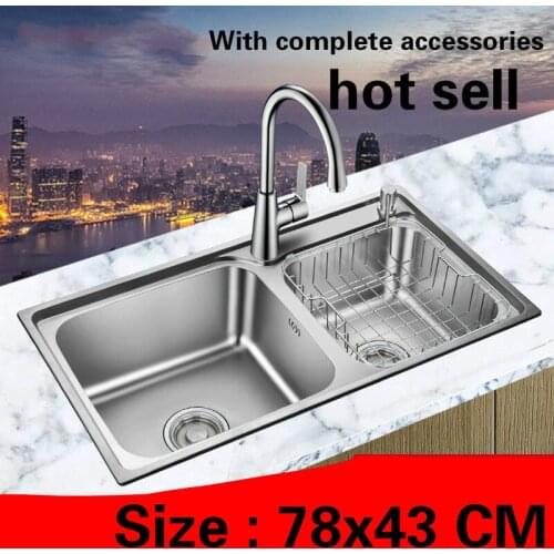 Free shipping Hot sell standard fashion kitchen double groove sink 304 food grade stainless steel 780x430 MM