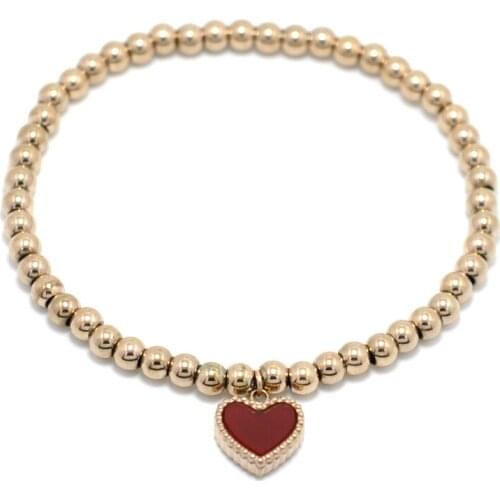 Red Enamel Heart Bracelets Bangles Stainless Steel Charm Beaded Bracelets For Women Luxury Brand Bracelet Couple Jewelry