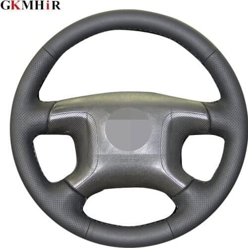Black Genuine Leather DIY Hand-stitched Car Steering Wheel Cover for Mitsubishi Pajero 2004 2005 2006 2007 2008 2009 2010