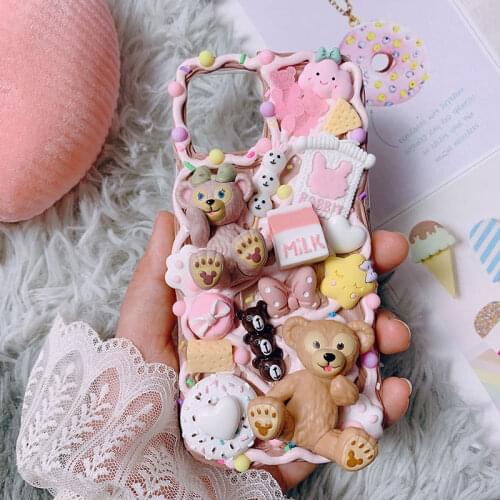 Handmade For iPhone 12/11 pro max case 3D Caroon Bear iP 6/6s 7/8plus Kawaii phone shell 12 Mini DIY creamy cover XS MAX XR SE20