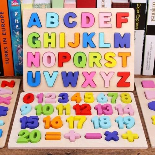 ABC Puzzle Digital Wooden Toys Early Learning Jigsaw Letter Alphabet Number Puzzle Preschool Educational Baby Toys for Children